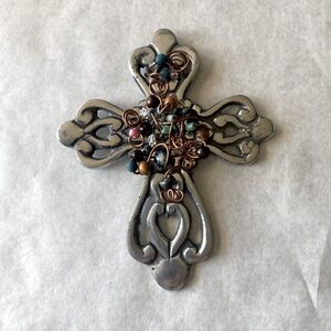 Cross - Handcrafted bead and wire cross wall decor.